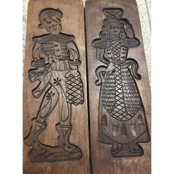 Antique Wooden Hand Carved SPRINGERLE Cookie Press Boards MOLD, Set of 2, Couple - Picture 2 of 9